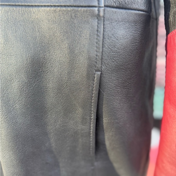 Vintage 1980’s Black & Burgundy Leather Trench Duster Men’s Coat with Hood XL - Picture 9 of 10